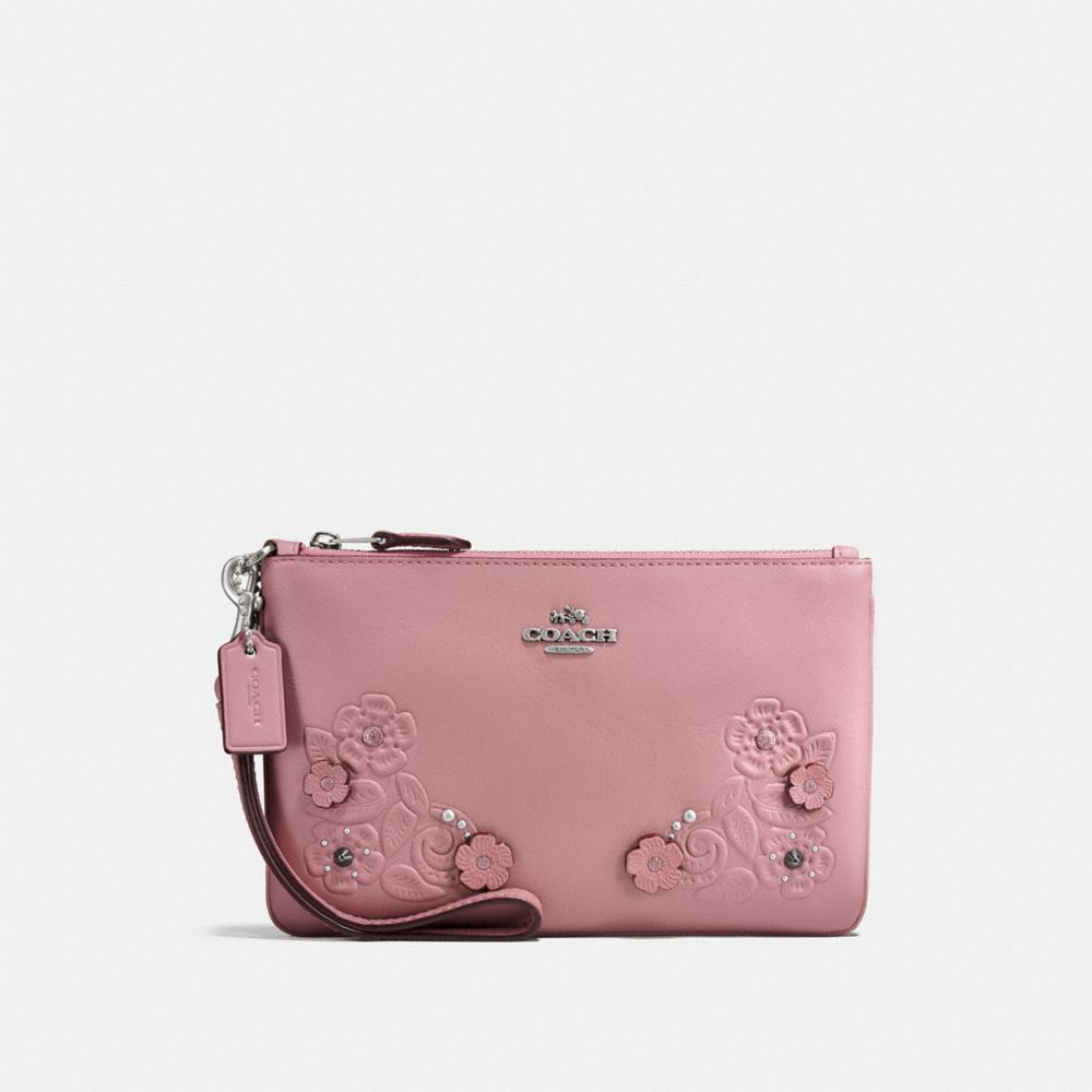 COACH Small Wristlet With Tea Rose and Tooling