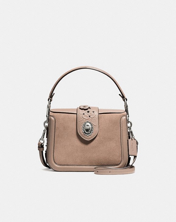 PAGE CROSSBODY IN GLOVETANNED LEATHER WITH PAINTED TEA ROSE TOOLING