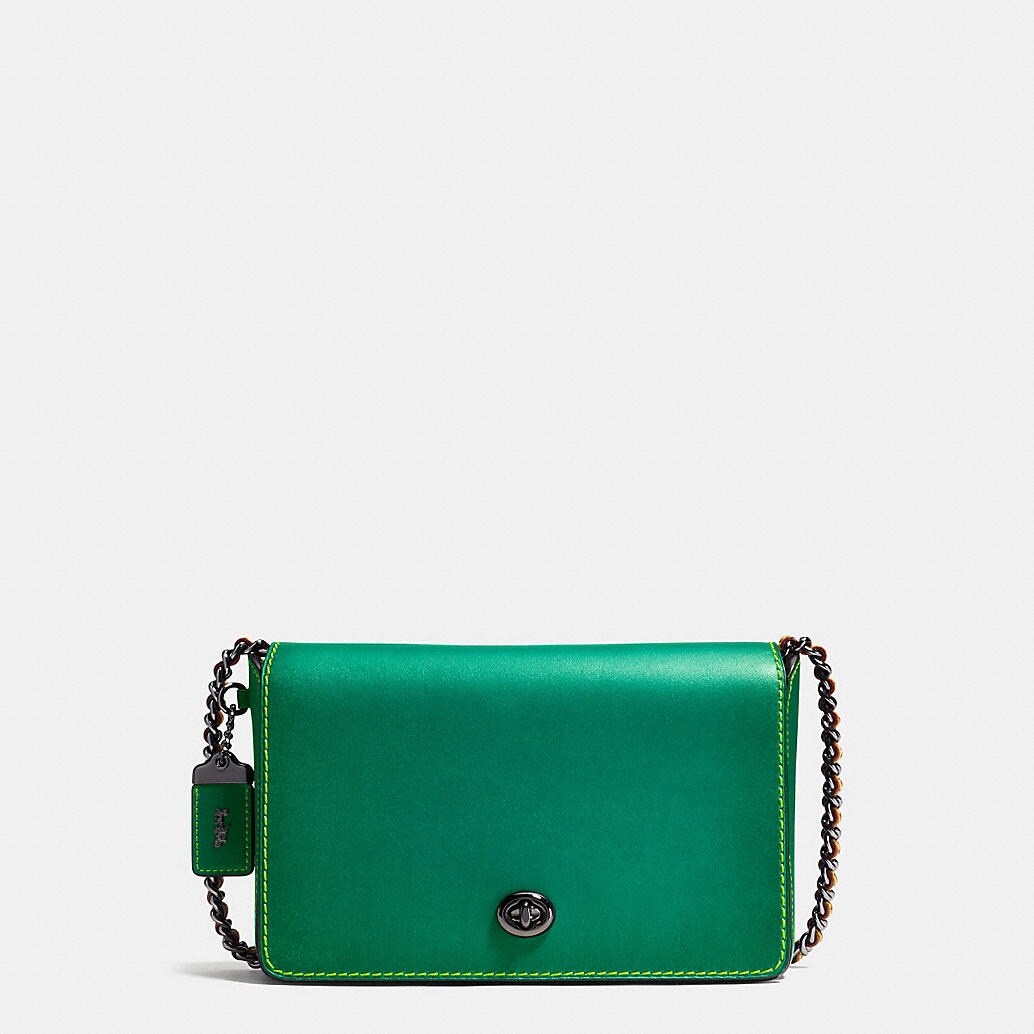 Dinky Crossbody 24 in Burnished Glovetanned Leather in the color of the summer parakeet green