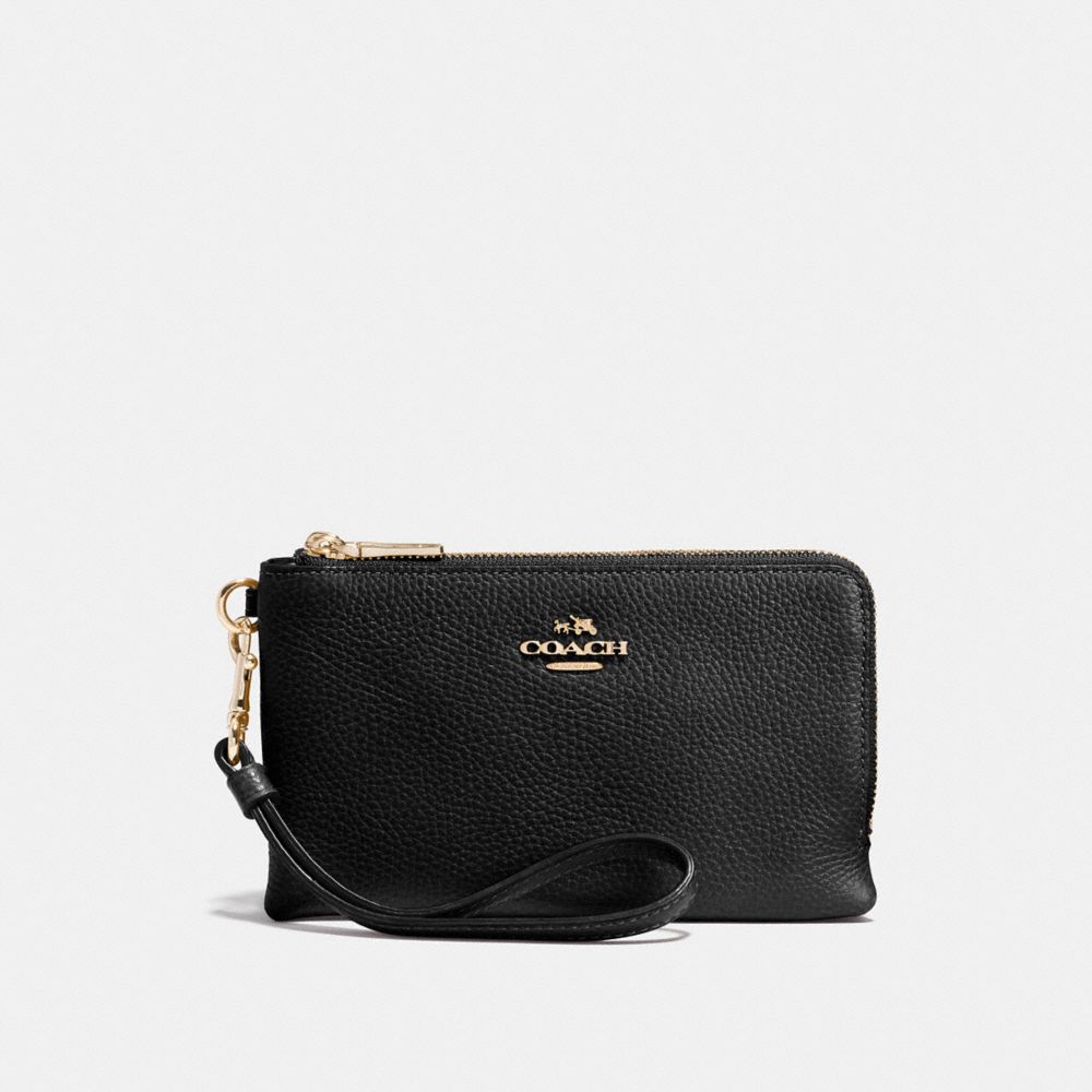 COACH Double Corner Zip Wristlet in Polished Pebble Leather