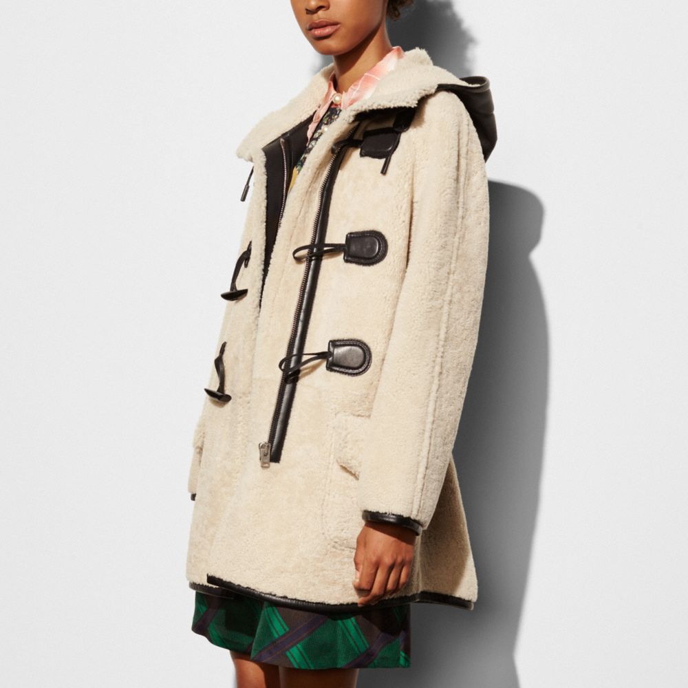 COACH Designer Winter Jackets Shearling Toggle Coat
