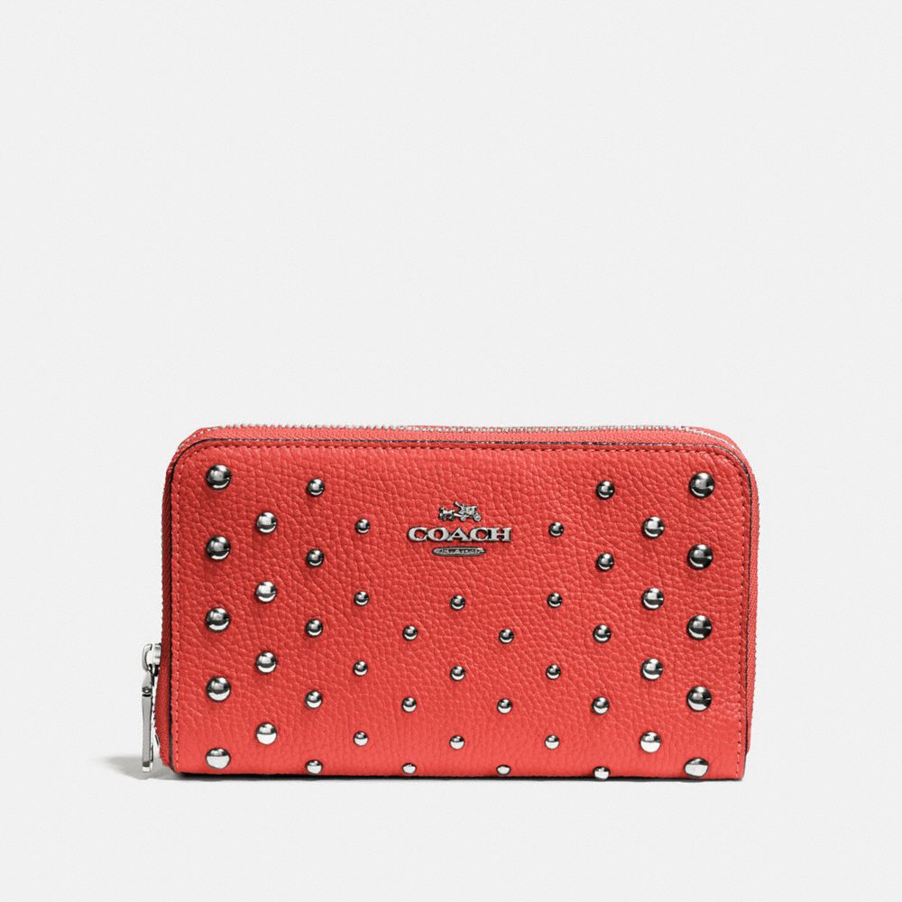 COACH Medium Zip Around Wallet in Polished Pebble Leather With Ombre