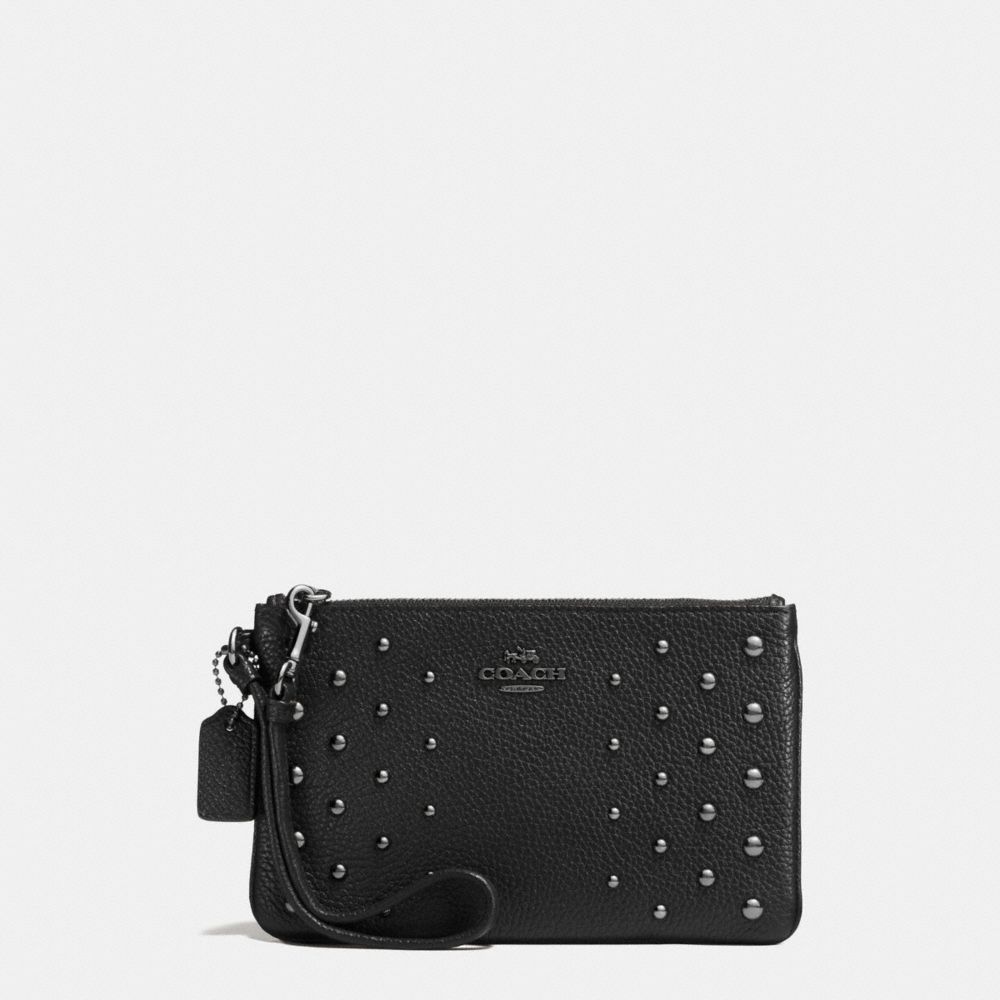 COACH Small Wristlet In Polished Pebble Leather With Ombre Rivets