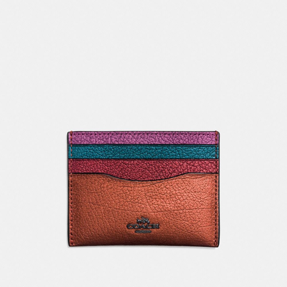 COACH Flat Card Case In Metallic Colorblock Leather