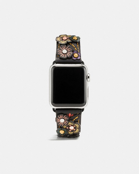 APPLE WATCH® LEATHER STRAP WITH TEA ROSE APPLIQUE