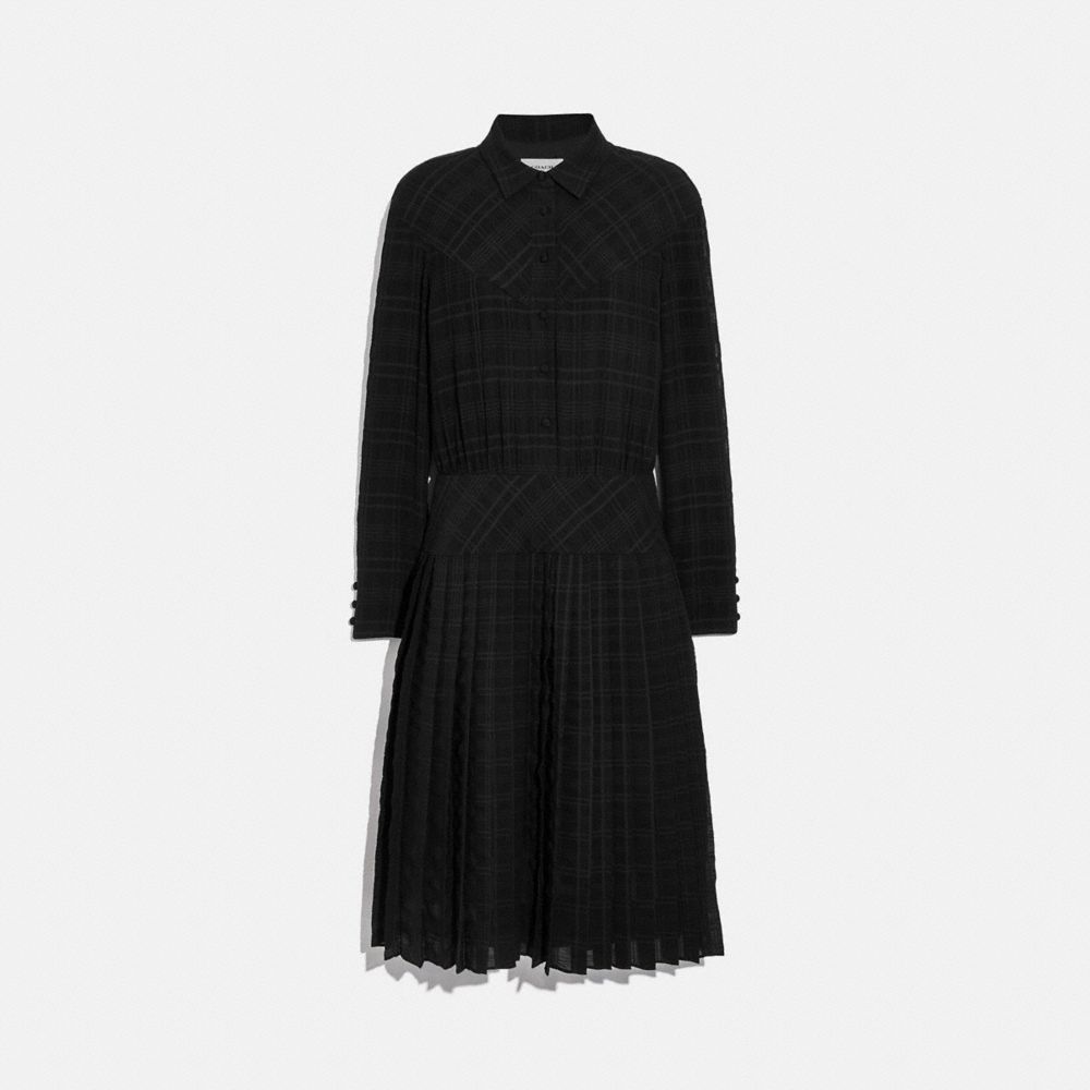 black pleated shirt dress