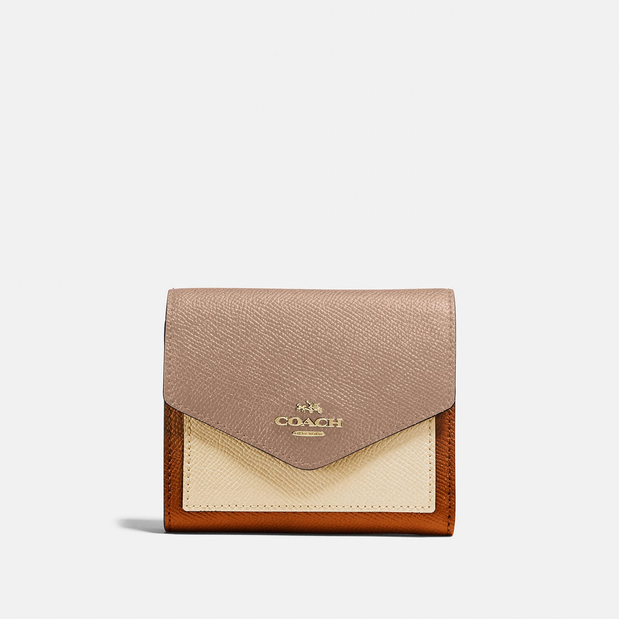 Coach Small Wallet In Colorblock In Brass/taupe Ginger Multi