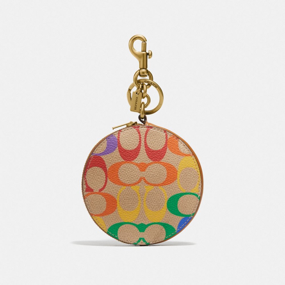 COIN CASE BAG CHARM IN RAINBOW SIGNATURE CANVAS