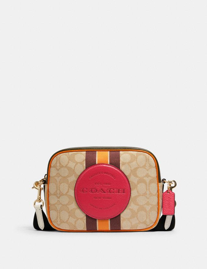Coach Dempsey Camera Bag in Signature Jacquard With Stripe and Coach Patch Im/Lt Khaki Electric Pink Outlet Women's Bags  