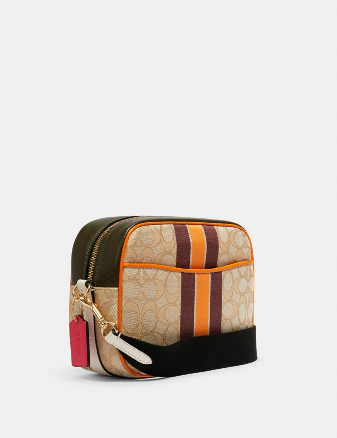 Coach Dempsey Camera Bag in Signature Jacquard With Stripe and Coach Patch Im/Lt Khaki Electric Pink Outlet Women's Bags Alternate View 1