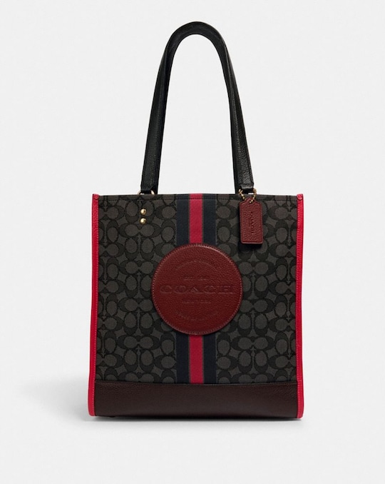 DEMPSEY TOTE IN SIGNATURE JACQUARD WITH STRIPE AND COACH PATCH
