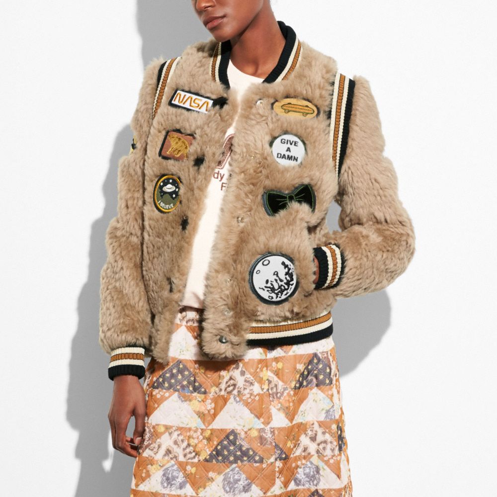 COACH Shearling Varsity Jacket With Patches