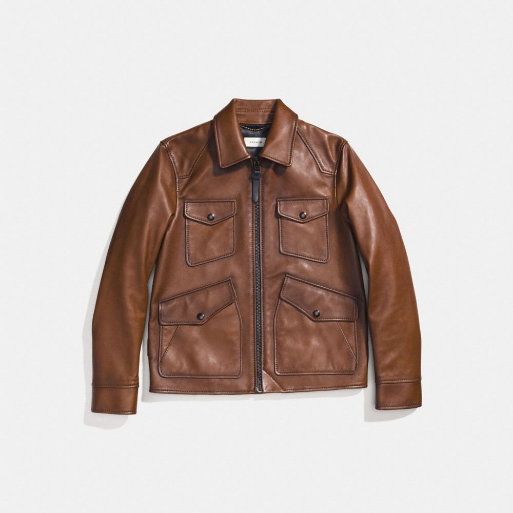 BURNISHED LEATHER FOUR POCKET JACKET - Alternate View 1