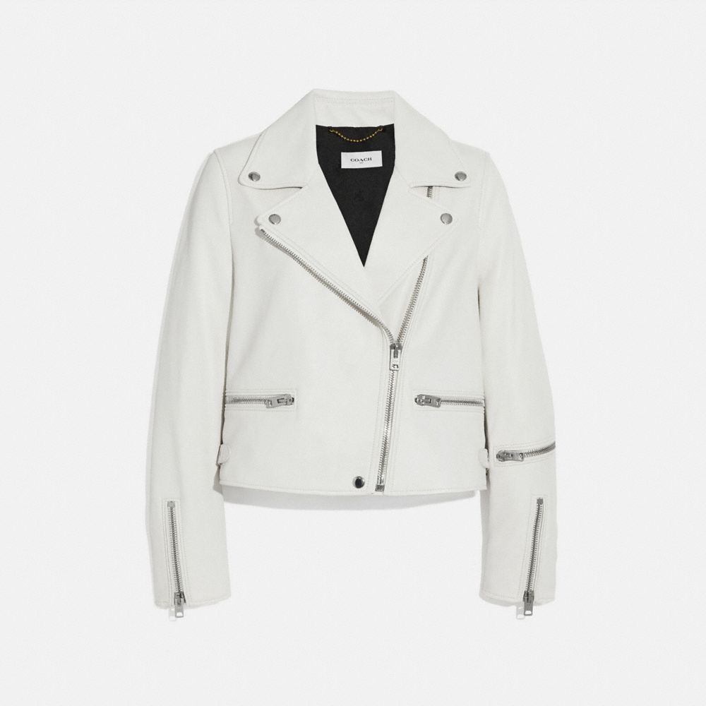 white leather riding jacket