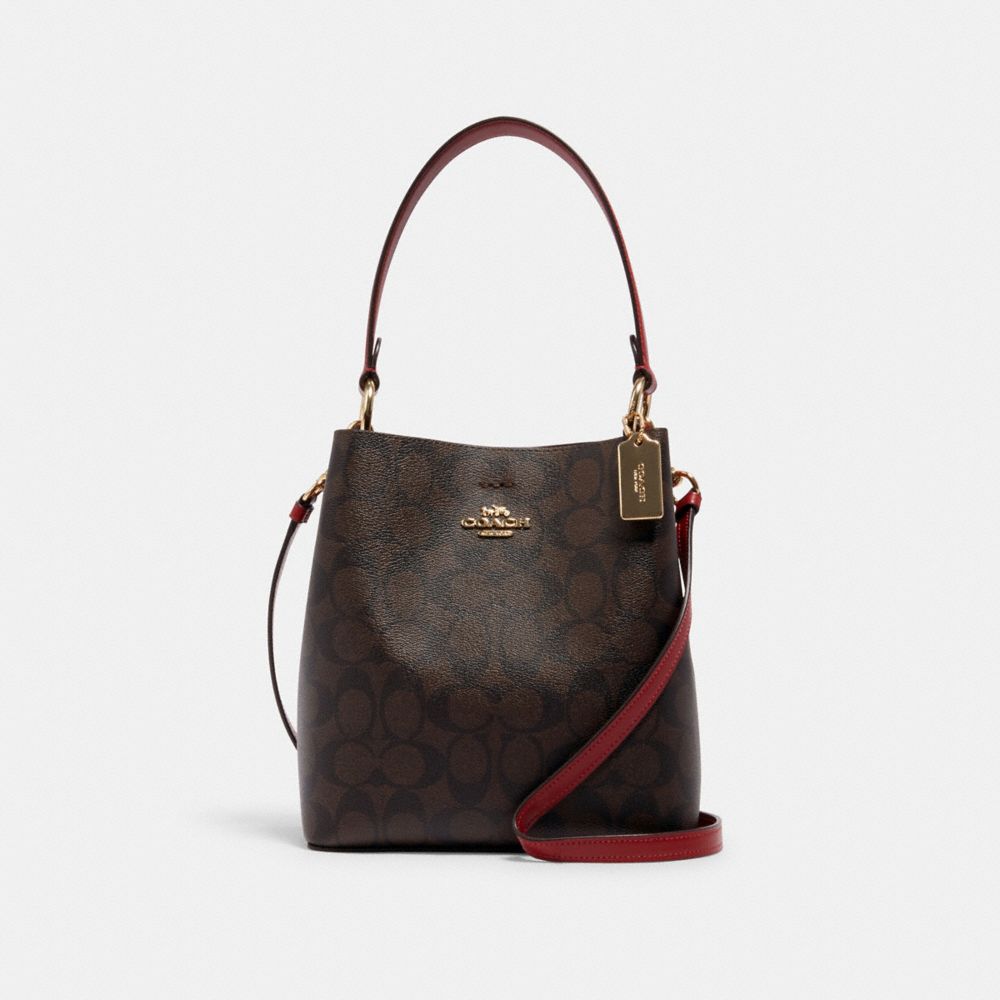 Small Town Bucket Bag In Signature Canvas, Gold/Brown 1941 Red, Product