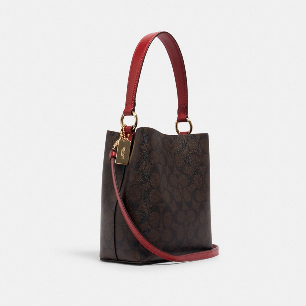Small Town Bucket Bag In Signature Canvas, Gold/Brown 1941 Red, Product