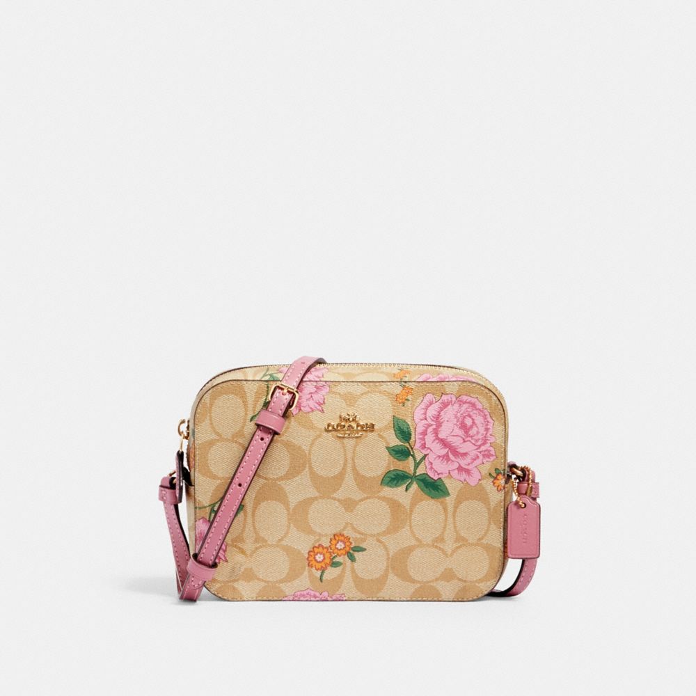 coach rose print camera bag