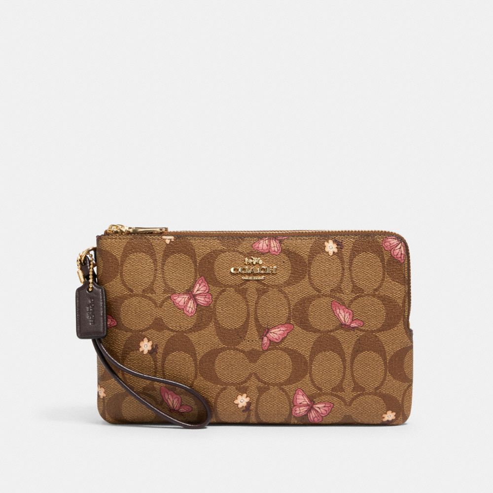 COACH Double Zip Wallet In Signature Canvas With Butterfly Print
