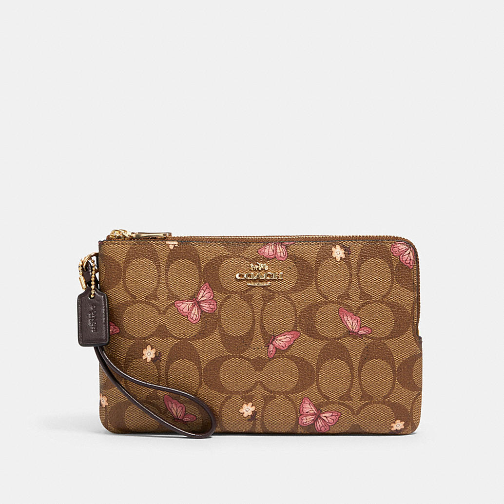COACH: Double Zip Wallet In Signature Canvas With Butterfly Print