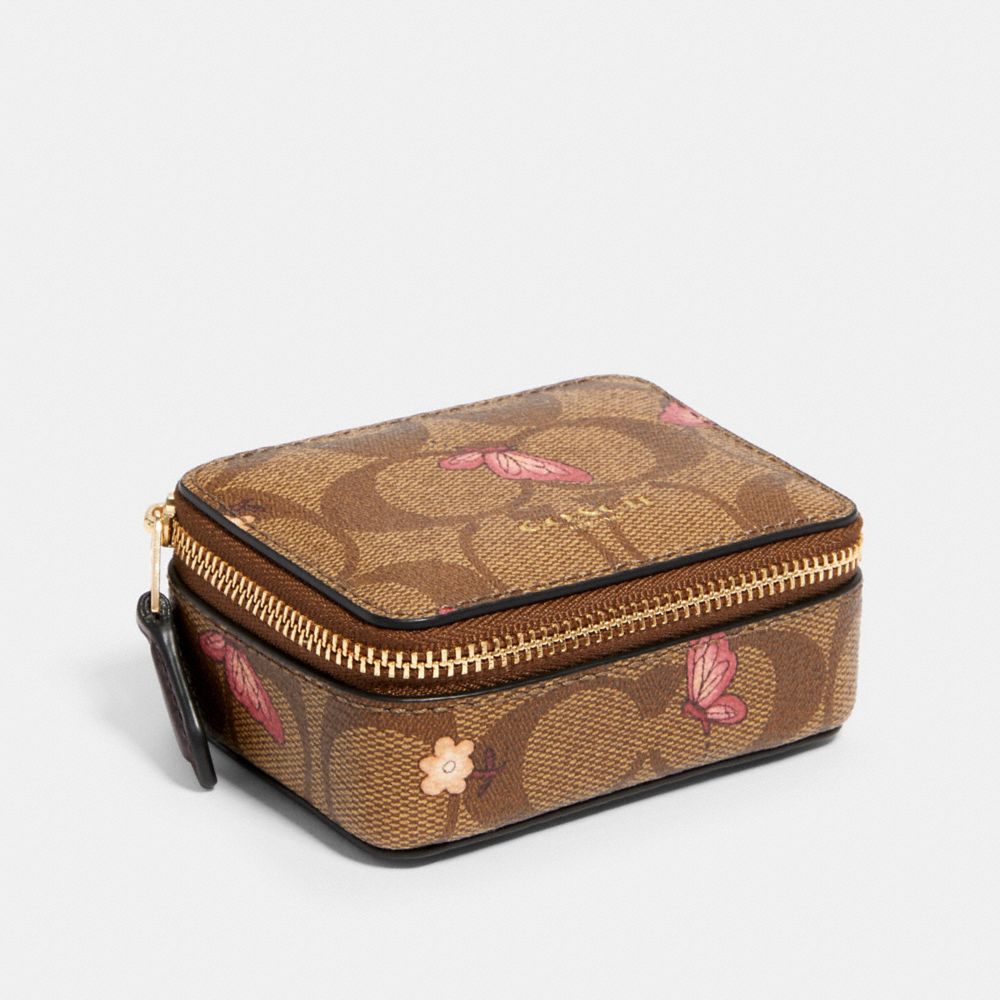 COACH Triple Pill Box In Signature Canvas With Butterfly Print