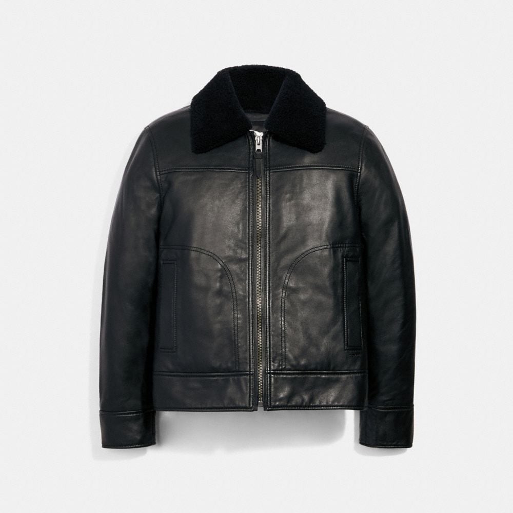 black leather aviator jacket