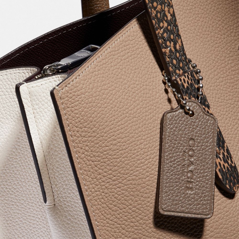 Coach Charlie Carryall With Colorblock Snakeskin Handles Light Nickel/Taupe Multi Women Bags Satchels Alternate View 4