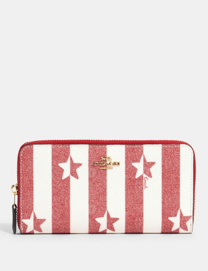 Coach Accordion Zip Wallet With Stripe Star Print Im/Chalk/ Red Multi Women Wallets  