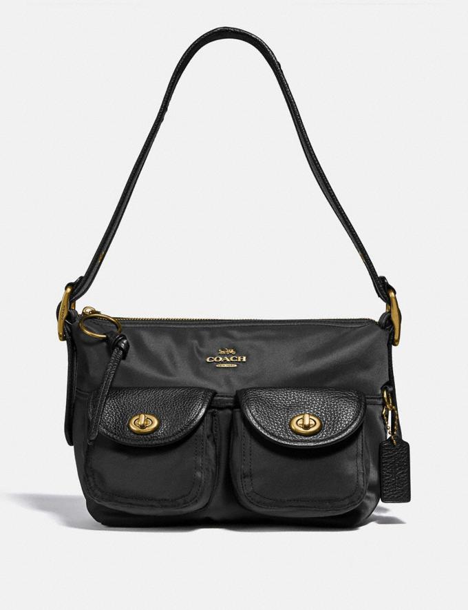 Coach Cargo Shoulder Bag With Vintage Rose Print Interior Brass/Black New Featured Online Exclusives  