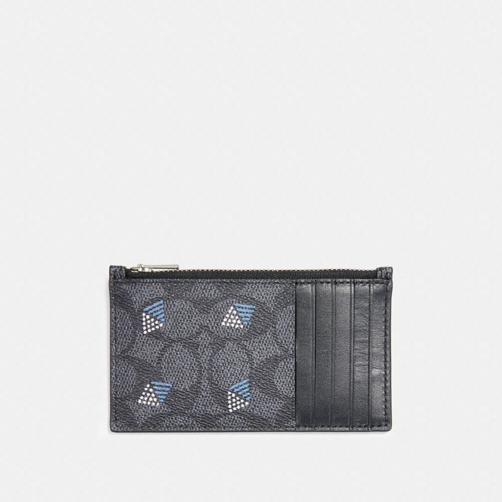 Zip Card Case in Signature Canvas With Dot Diamond Print COACH