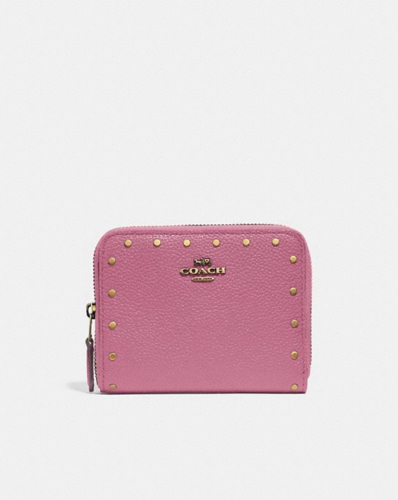 COACH: Small Zip Around Wallet With Rivets