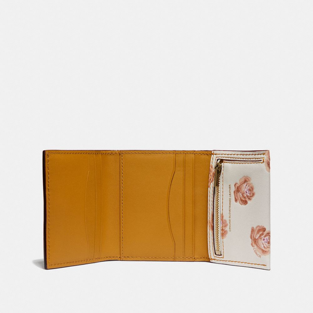 Small Trifold Wallet With Rose Print COACH