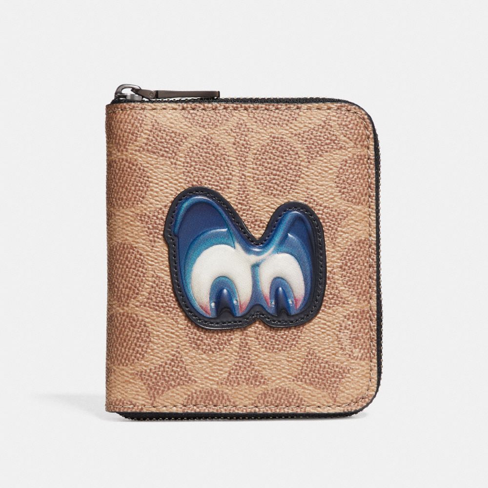 DISNEY X COACH SMALL ZIP AROUND WALLET IN SIGNATURE WITH PATCH
