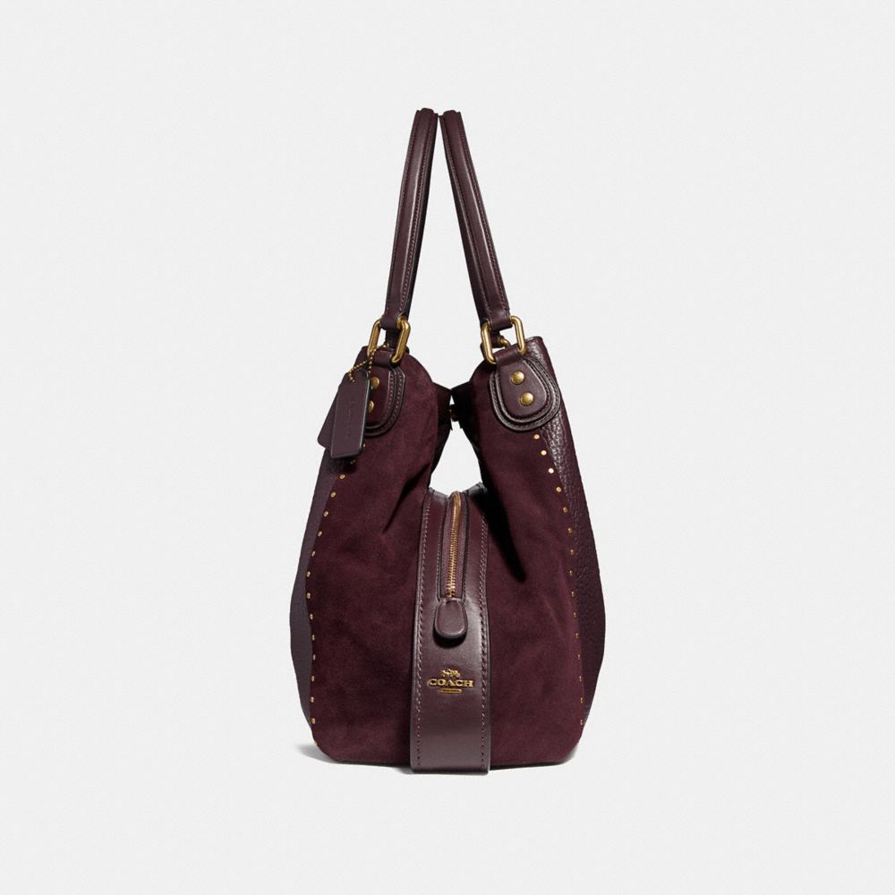 coach edie 42 rivet leather & suede shoulder bag