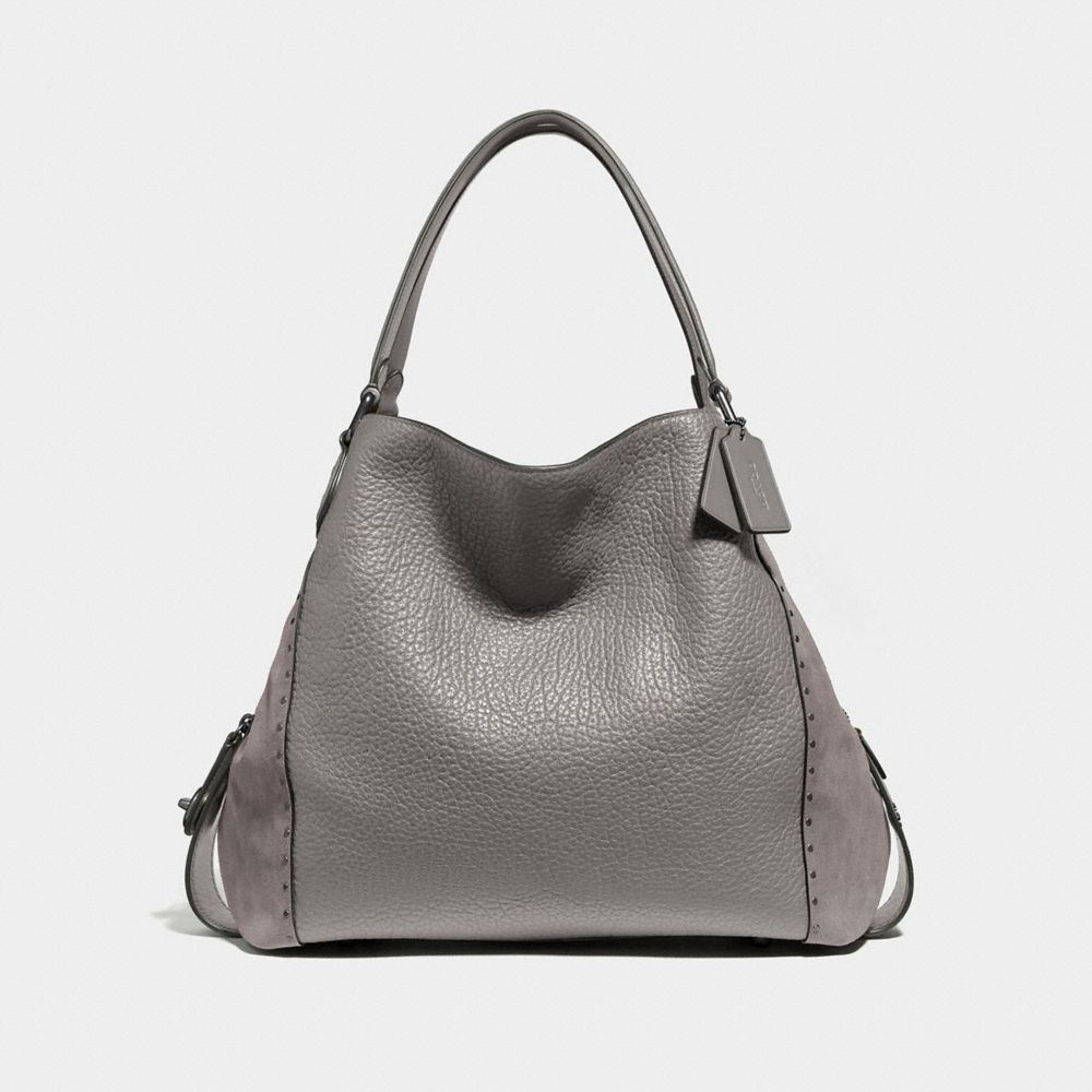 coach edie 42 rivet leather & suede shoulder bag