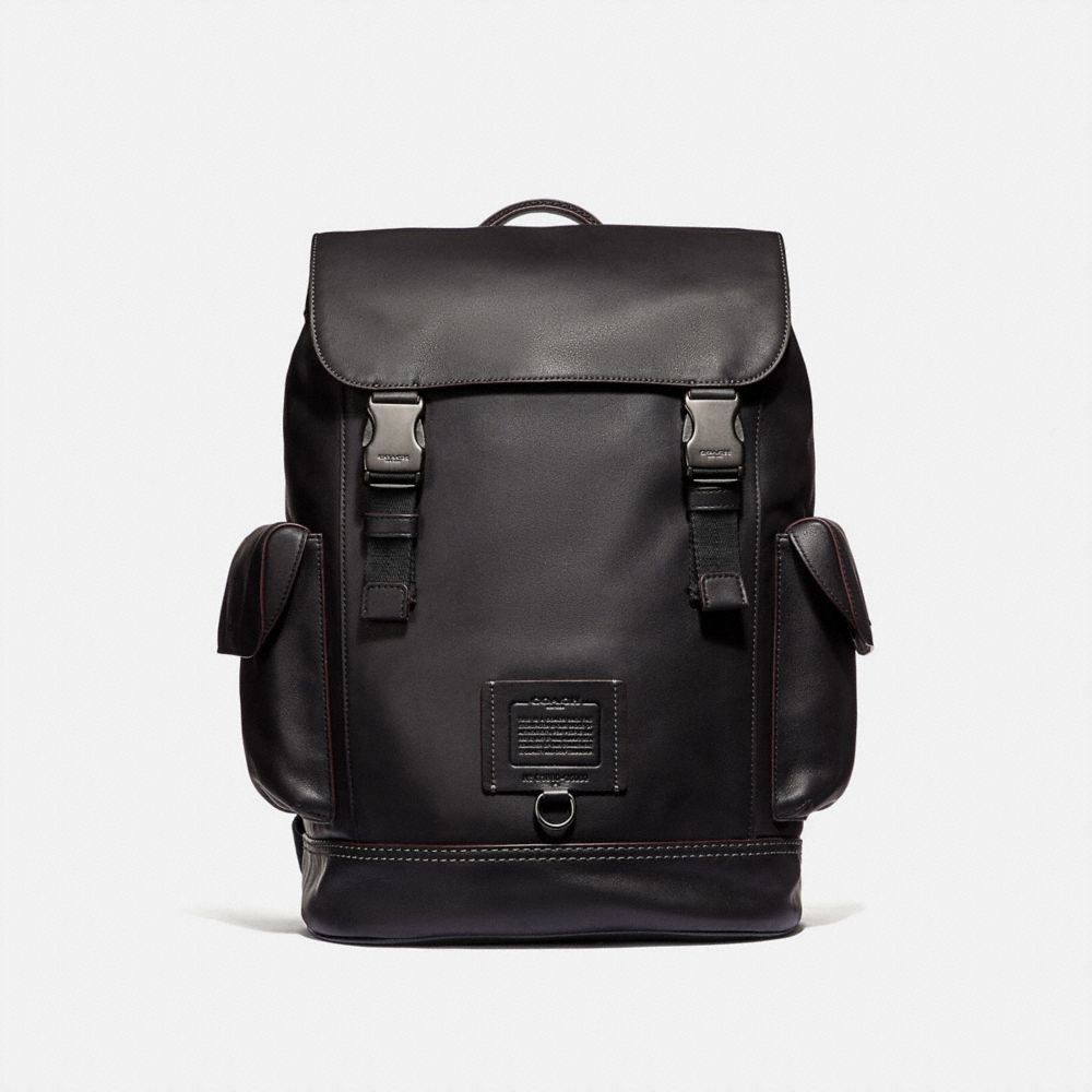 coach men's black leather backpack