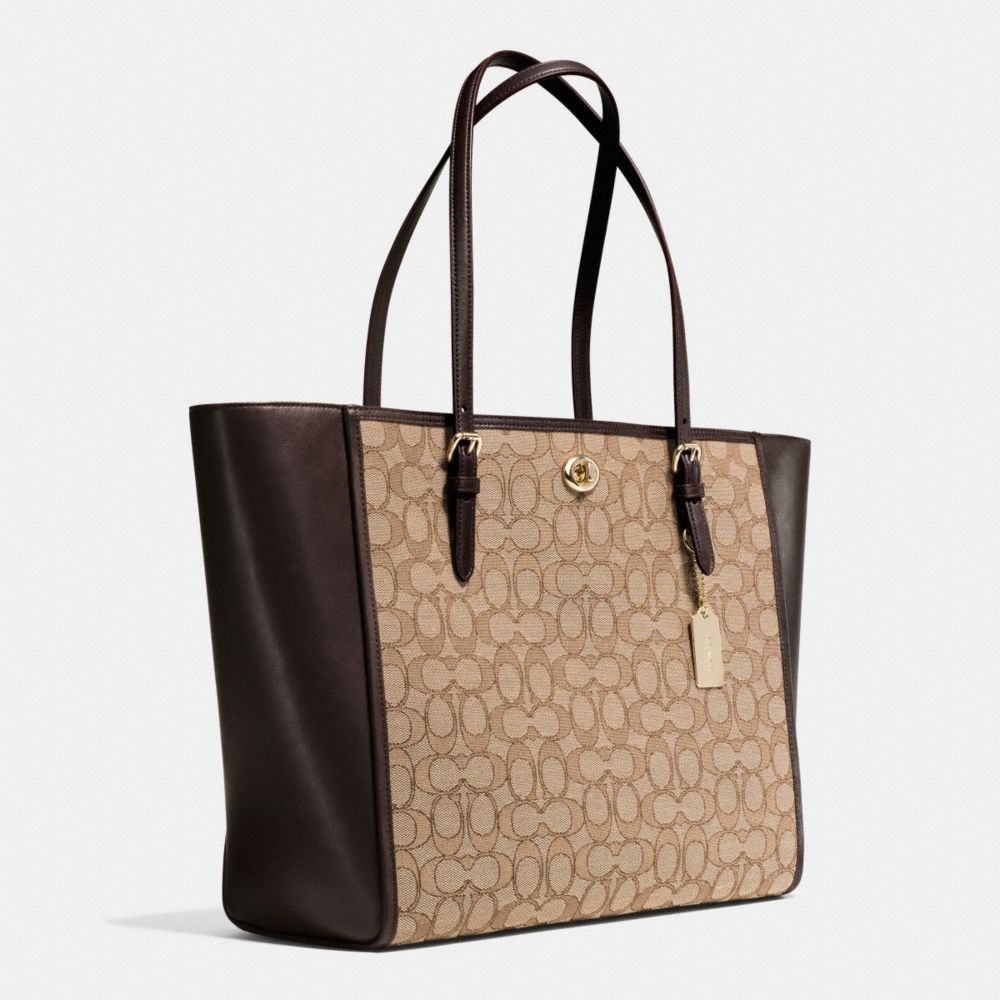 zip top tote in signature jacquard