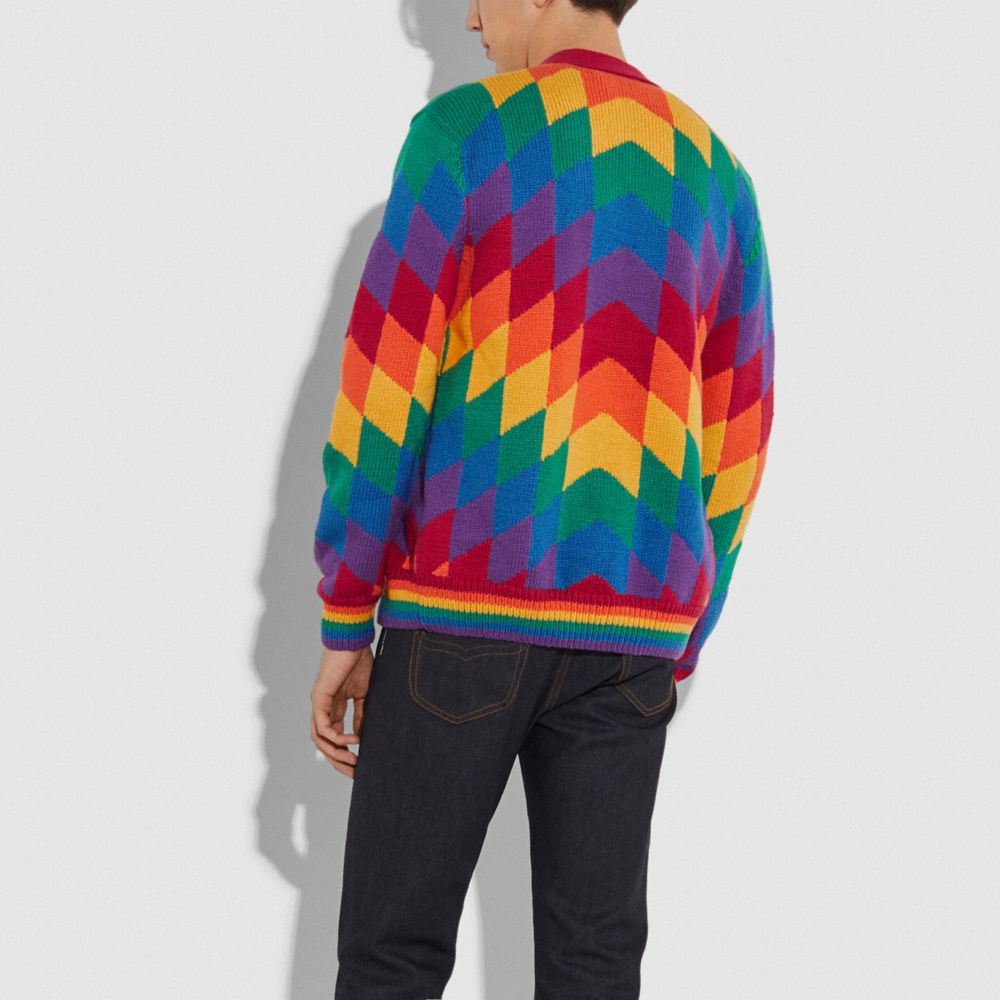 mens rainbow cardigan sweater