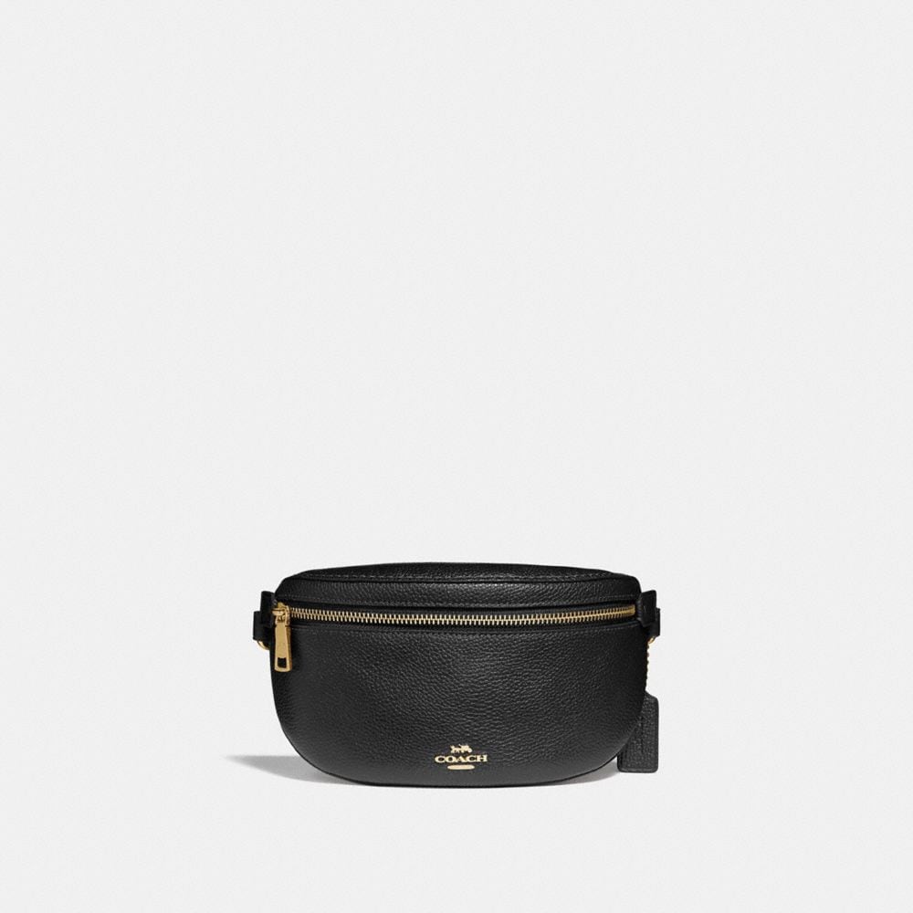 black gucci fanny pack with writing
