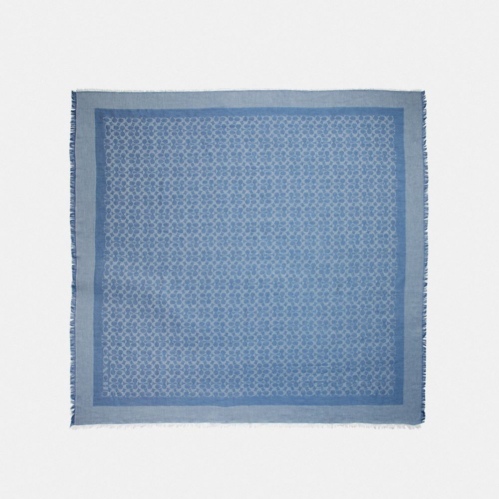 Coach Signature Jacquard Oversized Square Scarf Light Denim Women Accessories Scarves and Gloves  