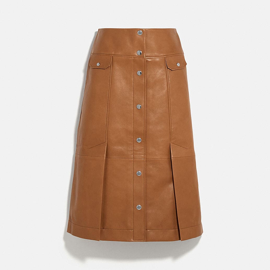 COACH: Leather Midi Skirt