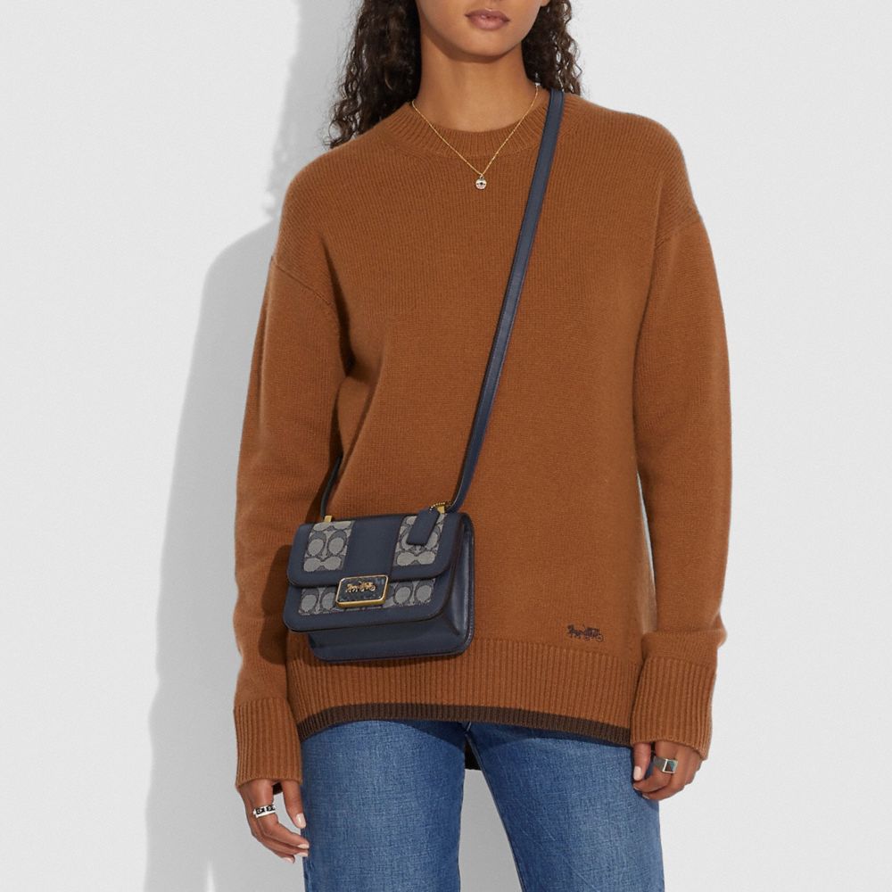 ALIE SHOULDER BAG 18 IN SIGNATURE JACQUARD WITH SNAKESKIN DETAIL - Alternate View 1