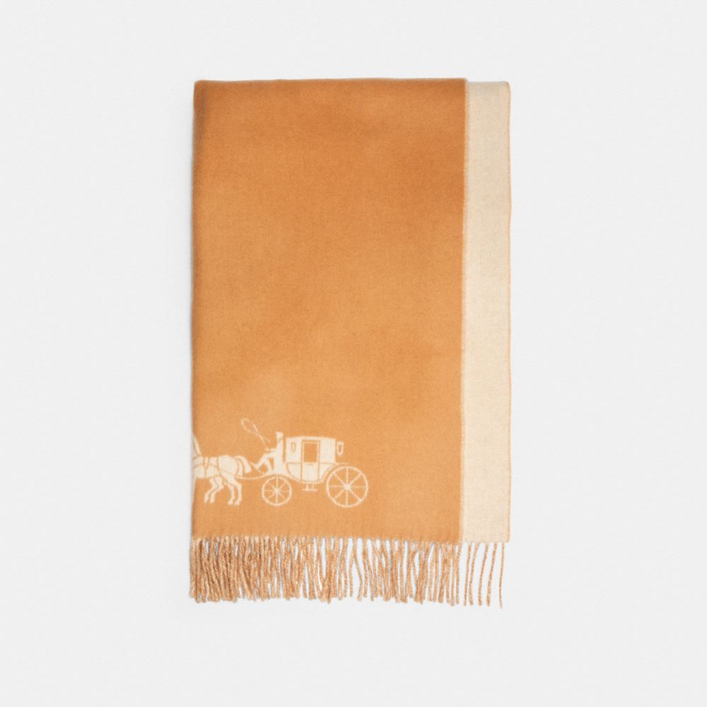 Coach Horse and Carriage Double Face Oversized Muffler Camel/Chalk Women Accessories 