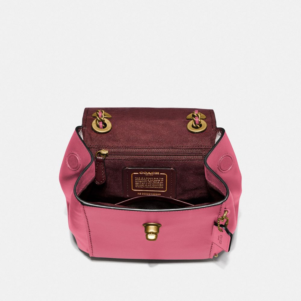 COACH®,PARKER CONVERTIBLE BACKPACK 16,Leather,Medium,Brass/Orchid,Inside View,Top View