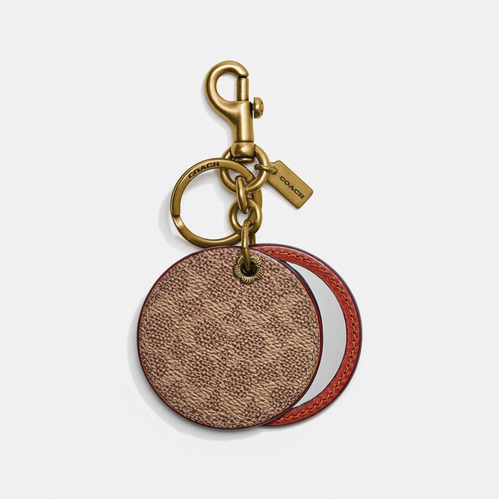 COACH®,Mirror Bag Charm In Signature Canvas,Bag Charm,Brass,Casual,Brown,Front View