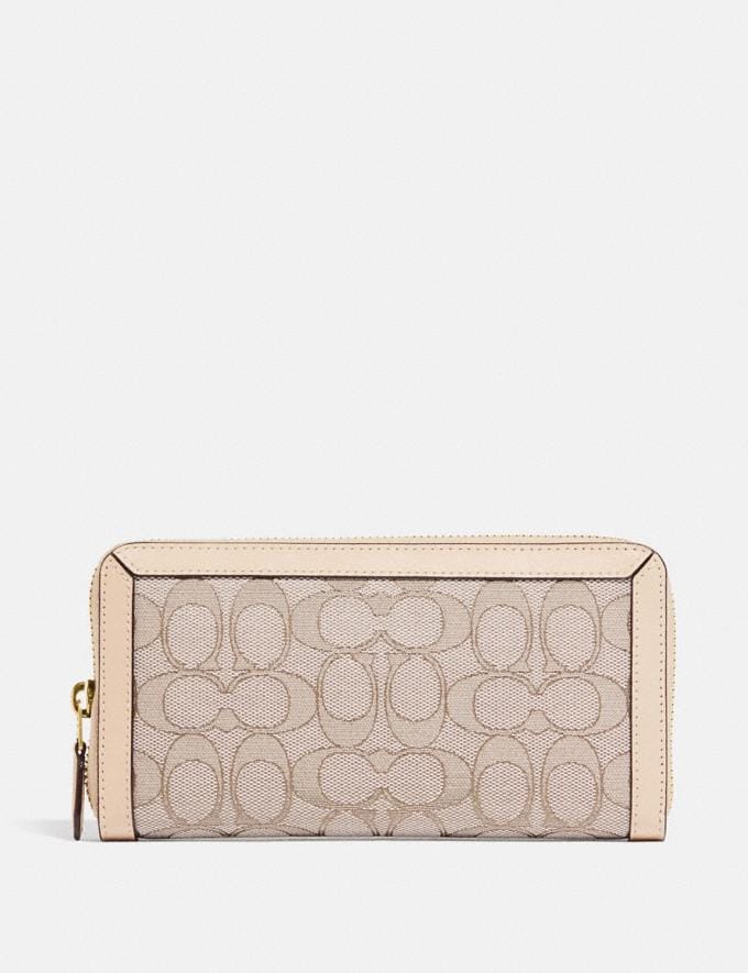 Coach Accordion Zip Wallet in Signature Jacquard Brass/Stone Ivory Women Small Leather Goods Large Wallets  