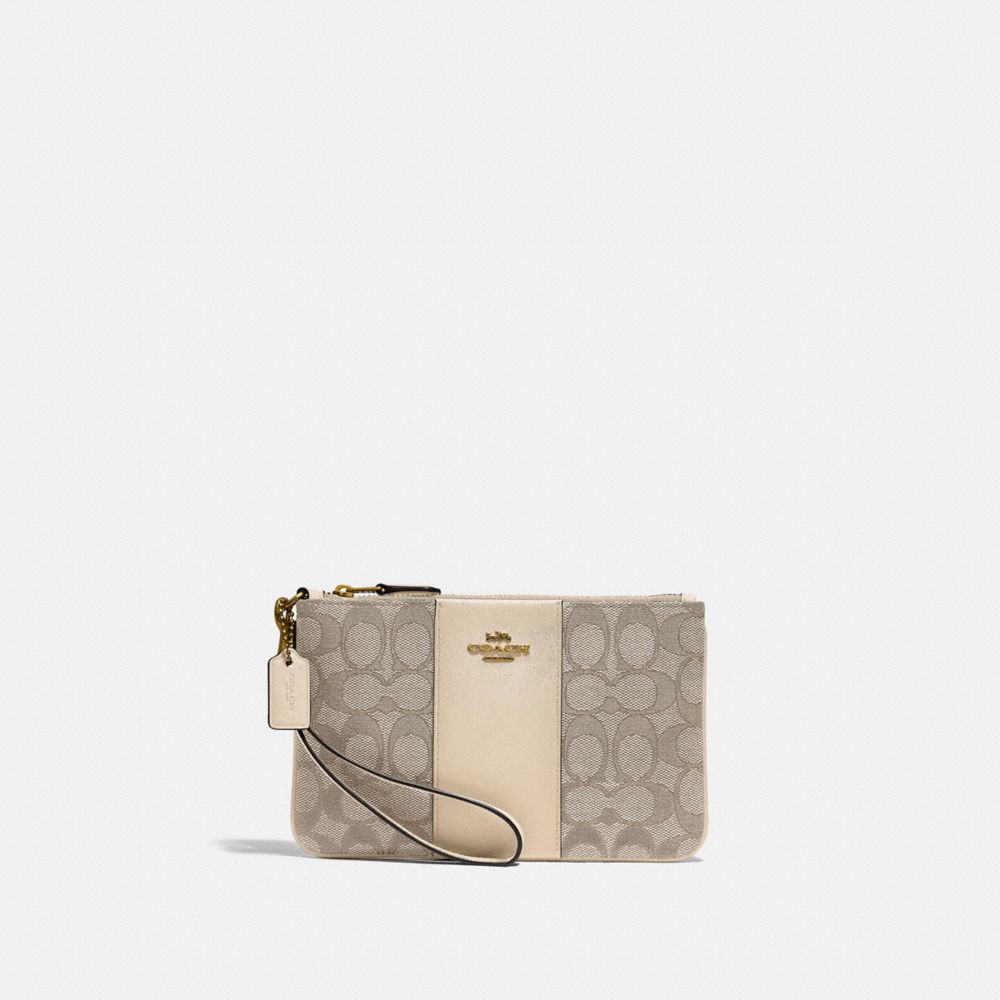 Small Wristlet In Signature Jacquard, Brass/Stone Ivory, ProductTile