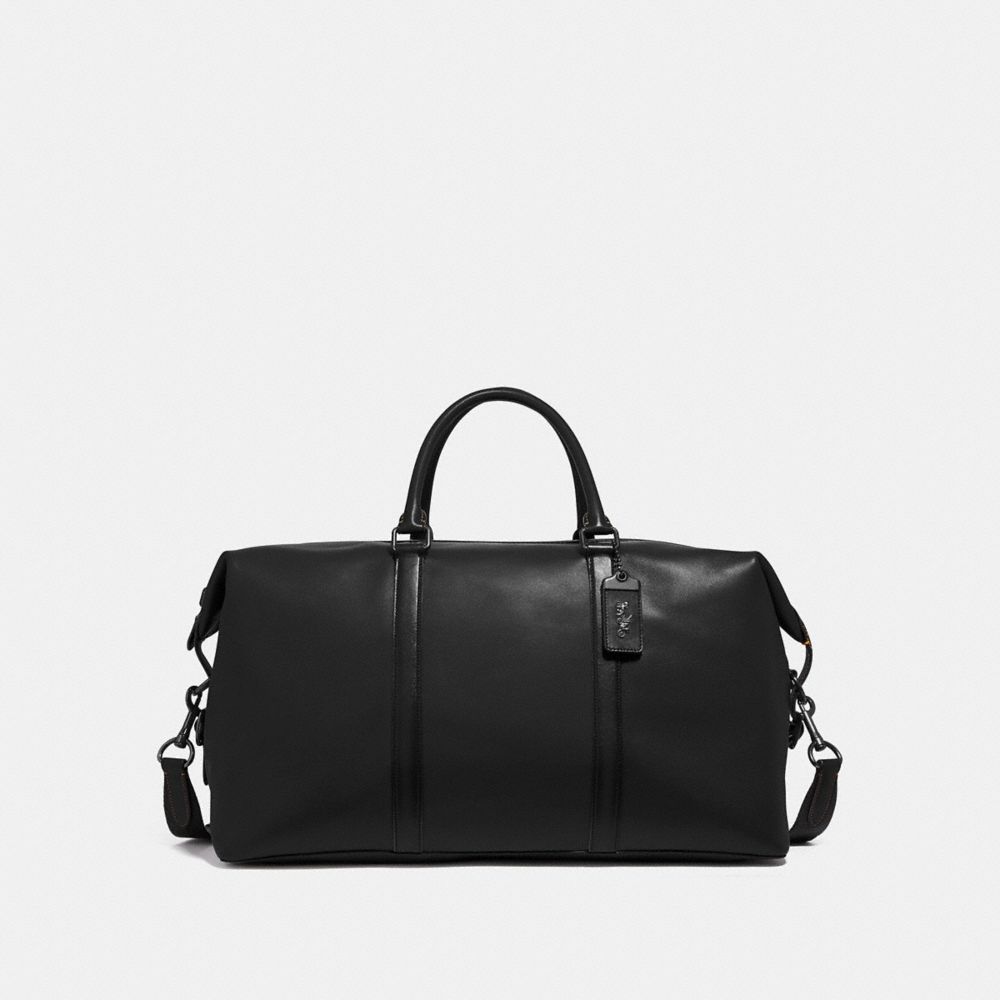 black leather duffle bag