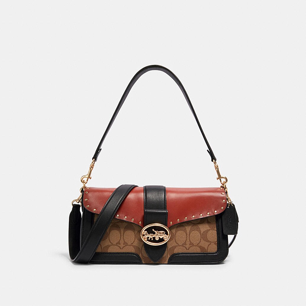 Georgie Shoulder Bag in Colorblock Signature Canvas With Rivets