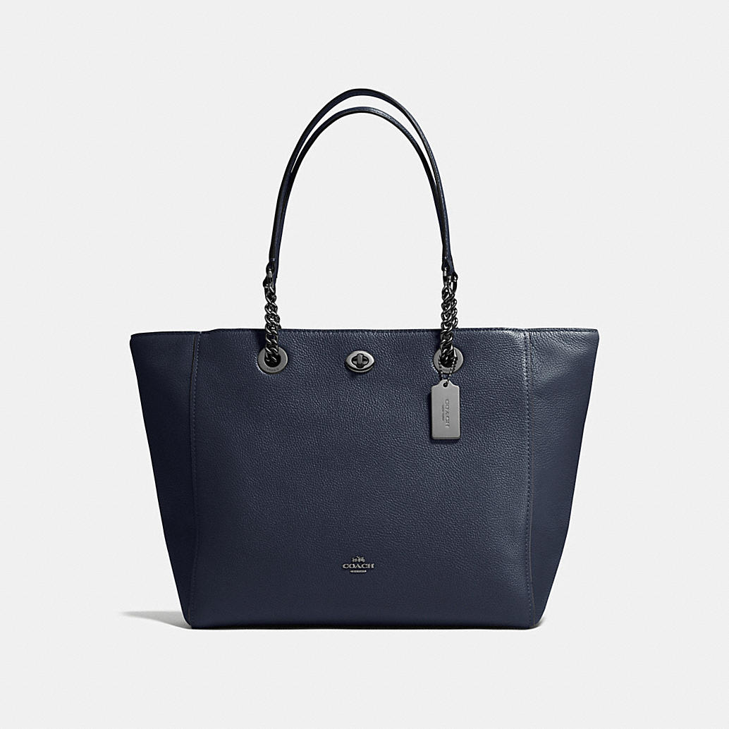 COACH: Turnlock Chain Tote in Polished Pebble Leather