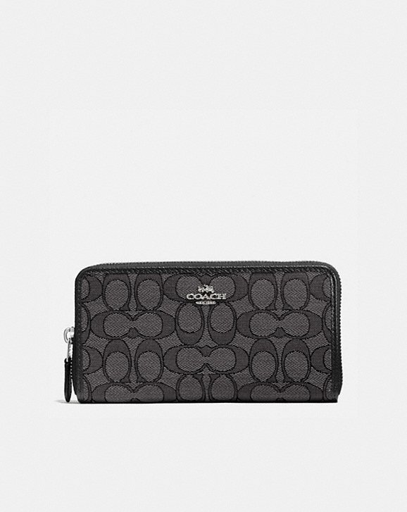 accordion zip wallet in signature jacquard black smoke/black/silver accordion zip wallet in signature jacquard black smoke/black/silver